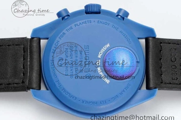 0211 ZipUp Speedmaster Misson To Neptune 1:1 Best Edition Blue Dial On Nylon Strap Quartz 7854